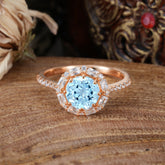1.5ct Round Wedding Ring 8 Prong Aquamarine Cluster Setting | Pave Flower Promise Ring for Women